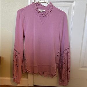 Anthropologie Mauve Lace-Trim Mock Neck Sweatshirt